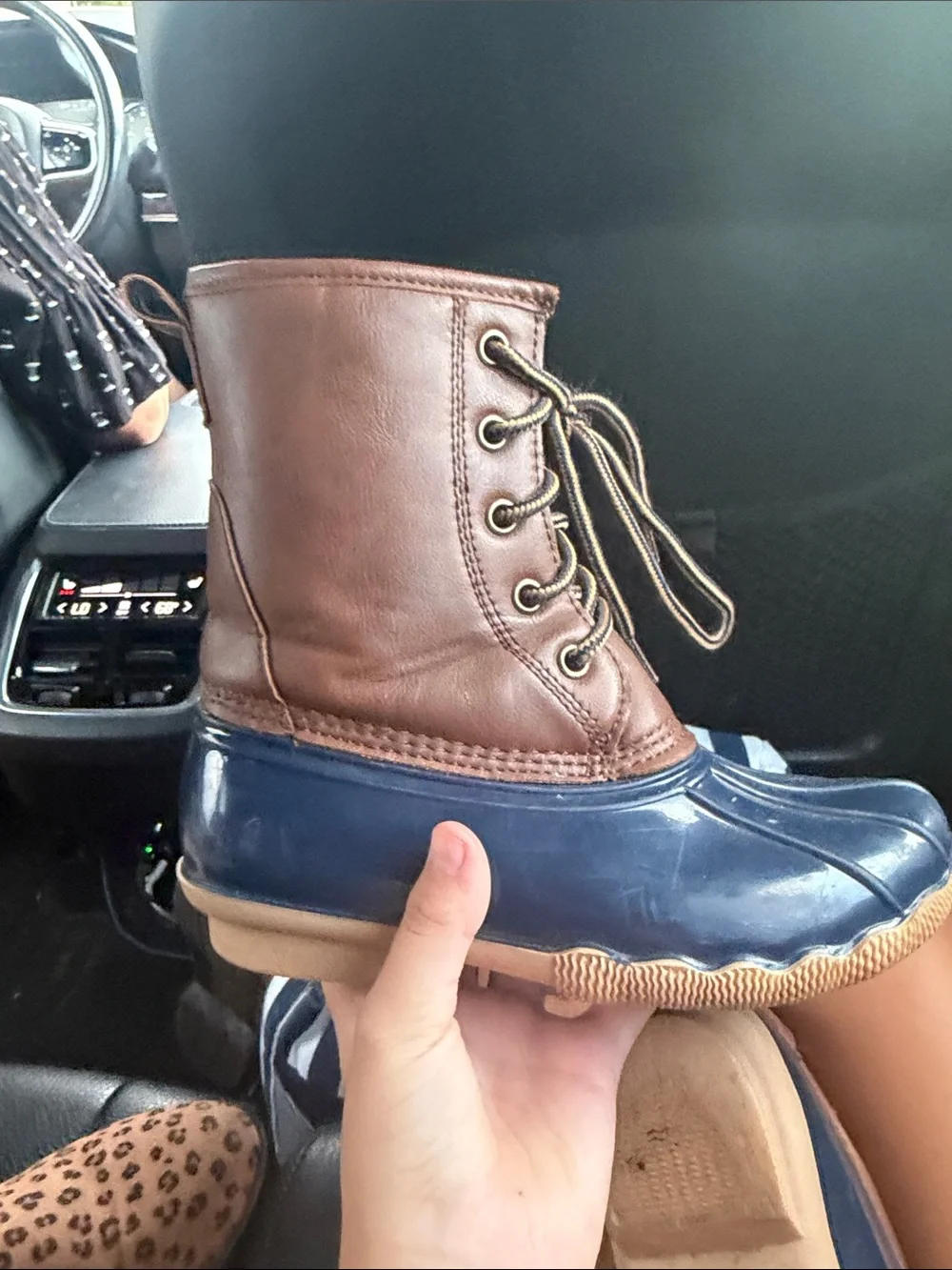 Kids Brown and Navy Winter Duck Boots with Side Zip